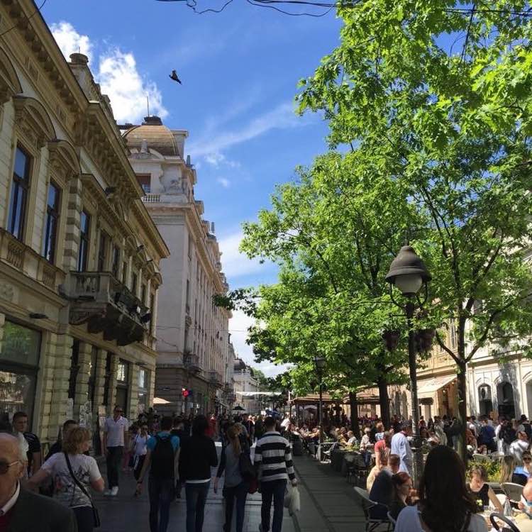 A sunny street in the historic district of Belgrade